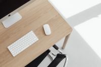 Kaboompics - Top View of Oak Desk Workspace with iMac and Copy Space
