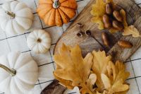 Kaboompics - Flat Lay of Pumpkins Acorns and Oak Leaves on a Wooden Board