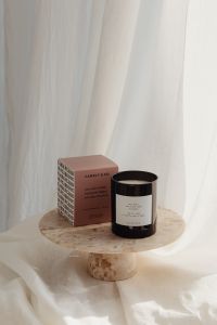 Kaboompics - Blush and Beige Candle Boxes With Black Jar
