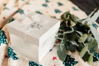 Kaboompics - White Present with Eucalyptus and Christmas Lights