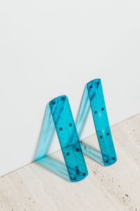 Kaboompics - Blue Transparent Rulers on Beige Stone, Minimal Geometry Supplies for Classroom Study
