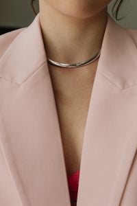 Kaboompics - Close-Up Necklace and Pink Lace Bralette Under a Blazer