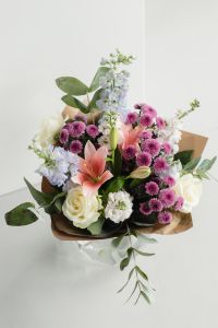 Kaboompics - Mixed Flower Bouquet with Pink Lilies, White Roses and Purple Chrysanthemums