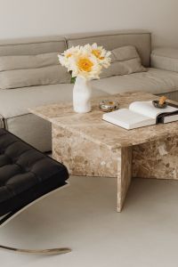 Kaboompics - White Flower Vase with Open Book on Marble Coffee Table