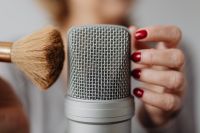 Kaboompics - Macro Studio Microphone, Makeup Brush and Red Manicure for ASMR Recording