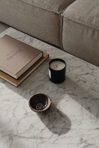 Kaboompics - Sofa Seam and Coffee Table Books with Black Candle