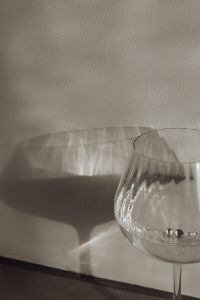 Kaboompics - Faceted Wine Glass Detail and Dramatic Shadow on a Textured Wall