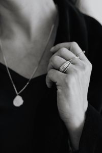 Kaboompics - Black and White Close-Up of Hand and Pendant Necklace