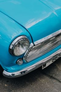 Old blue Mini Cooper