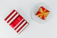Kaboompics - Red Striped Gift Box and Gold-Wrapped Present