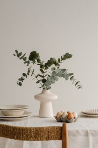 Kaboompics - Neutral Easter Table With Eucalyptus And Pastel Eggs
