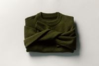 Kaboompics - Folded Olive Green Sweater Flat Lay for Capsule Wardrobe