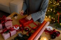 Kaboompics - Close Up Red Ribbon Bow on Wrapped Gift