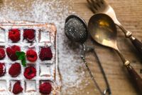 Kaboompics - Breakfast waffles with fresh raspberries