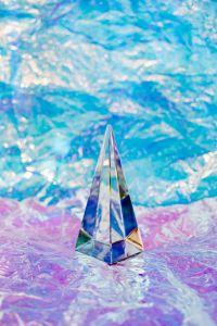 Kaboompics - Small Glass Prism with Blue and Lilac Foil for Abstract Layouts