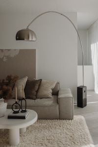 Kaboompics - Neutral Living Room with Gray Sofa, Shaggy Rug and Textured Pillows