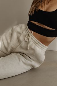 Kaboompics - Minimalist Black Crop Top with White Joggers