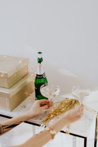 Kaboompics - New Year's Eve Champagne Arrangement With Gift Boxes