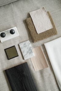 Neutral Interior Material Board with Fabric and Wood Samples