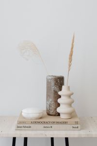 Kaboompics - Minimal White Vase with Dried Grass on Art Books