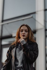 Kaboompics - City Fashion Portrait of Woman in a Black Leather Coat