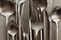 Kaboompics - Minimal Silver Cutlery Arrangement with Forks, Spoons and Knives