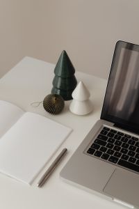 Kaboompics - White Flowers and Candle Beside Laptop and Notebook