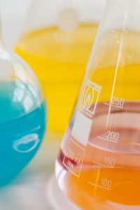 Kaboompics - Yellow Laboratory Solution in a Glass Flask