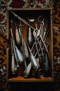 Kaboompics - Vintage Surgical Instruments in Wooden Display Box