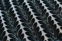 Kaboompics - Repeating Black Fern Pattern on a White Bed Blanket, High-Contrast Textile Background