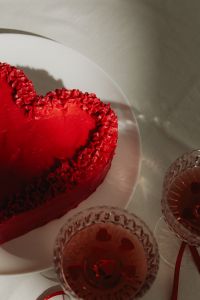 Kaboompics - Heart Cake with Red Drink and Crystal Glasses