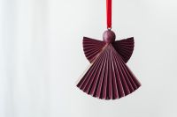Kaboompics - Burgundy Paper Angel Christmas Ornament on White Background