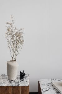Kaboompics - Textured Ceramic Vase with Dried Flowers Beside Modern Marble Tables