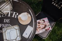 Kaboompics - Top view of table with coffee, mobile hone and magazine