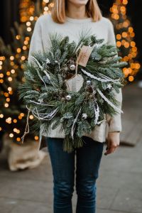Kaboompics - Vertical Christmas Portrait with Rustic Evergreen Wreath