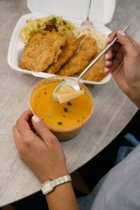 Kaboompics - Fried Chicken Lunch And Soup