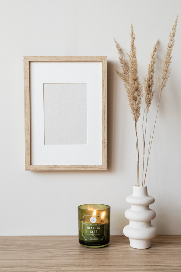 Blank Wooden Frame Mockup with Feather Vase and Colored Pencils. Ideal ...