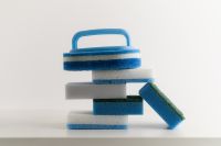 Kaboompics - Blue Cleaning Sponge Stack With Handle