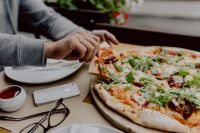 Kaboompics - Overhead Pizza Meal with Tomato Sauce and Place Setting