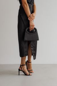 Kaboompics - Black Satin Outfit, Handbag and Strappy Heels