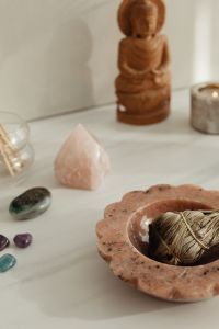 Kaboompics - Wooden Buddha And Meditation Altar With Crystals