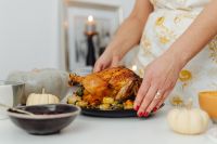 Kaboompics - Roast Turkey Platter with Cranberry Sauce and Sweet Potato Mash