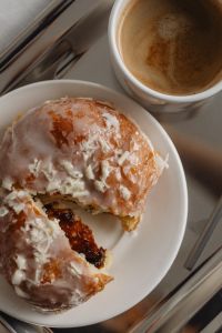 Kaboompics - Glazed Pastry and Coffee Flat Lay