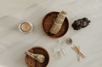 Kaboompics - Sage Smudging Flatlay With Crystals And Wooden Matchsticks