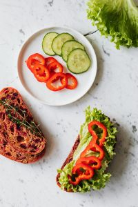 Kaboompics - Top View of Vegetable Sandwich with Cucumber and Pepper Plate