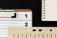 Kaboompics - Office Stationery Composition with Clipboard Notebook and Paper Dividers
