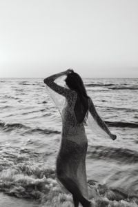 Kaboompics - Black and White Sequin Dress in Ocean Waves
