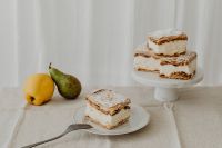 Kaboompics - Napoleonka Dessert with Pear, Lemon and Layered Cake Stand
