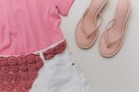 Kaboompics - Pink Top, White Shorts and Sandals Summer Flat Lay