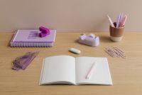 Kaboompics - Minimal Desk Arrangement with Open Notebook